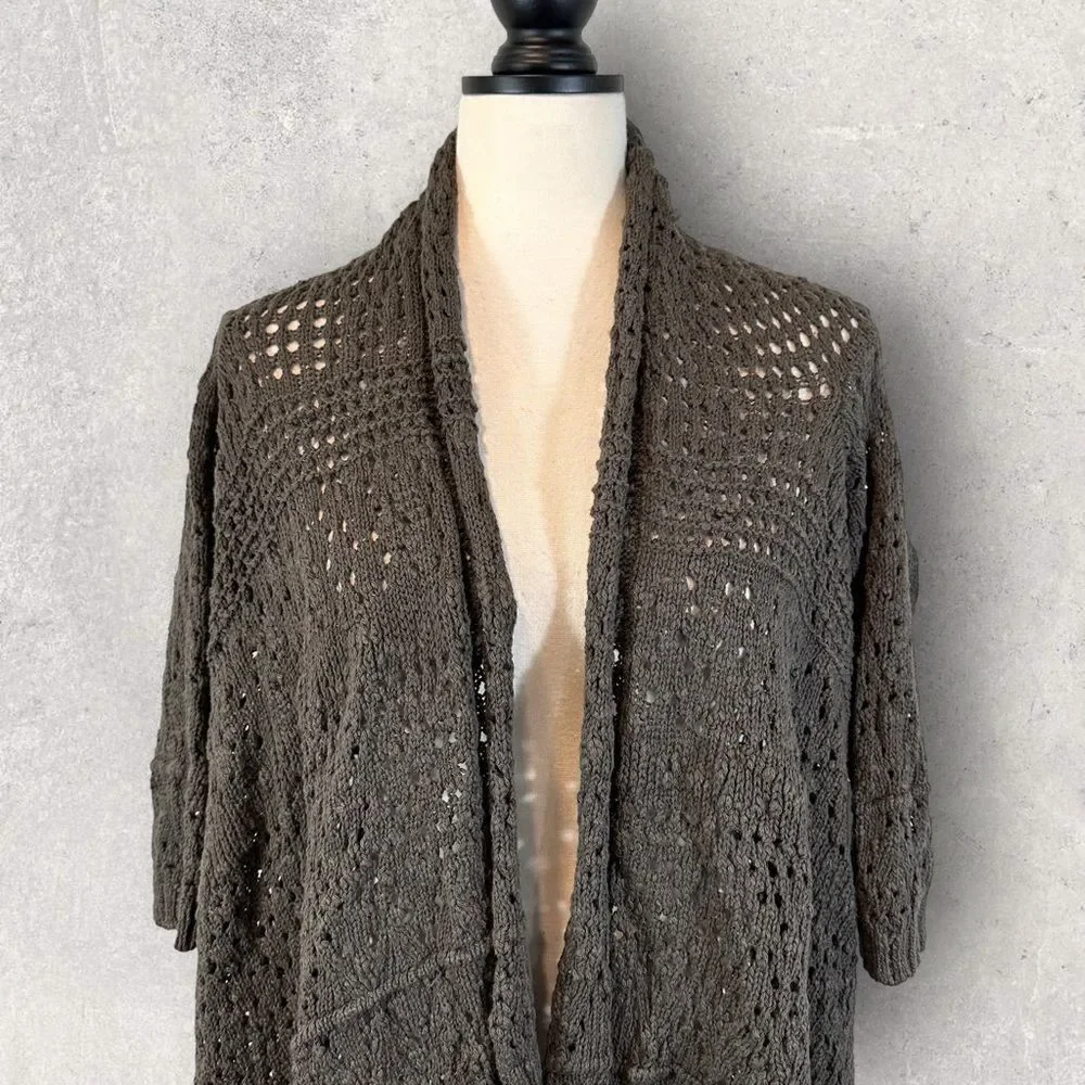 NWT Calvin Klein Crochet Sweater Olive Open Front Draped, Size L